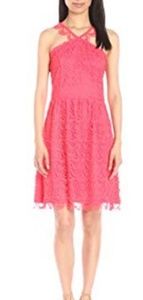 NWT Kensie Dress Coral Halter Crochet Lace